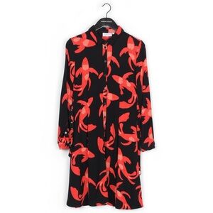 FABIENNE CHAPOT Hayley Water Art Print Black Red Koi Fish Shirt Dress Gold S NWT